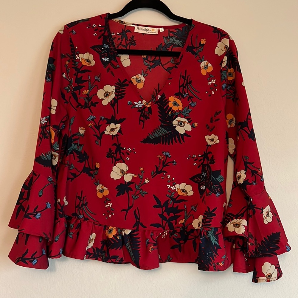 Red Floral Blouse